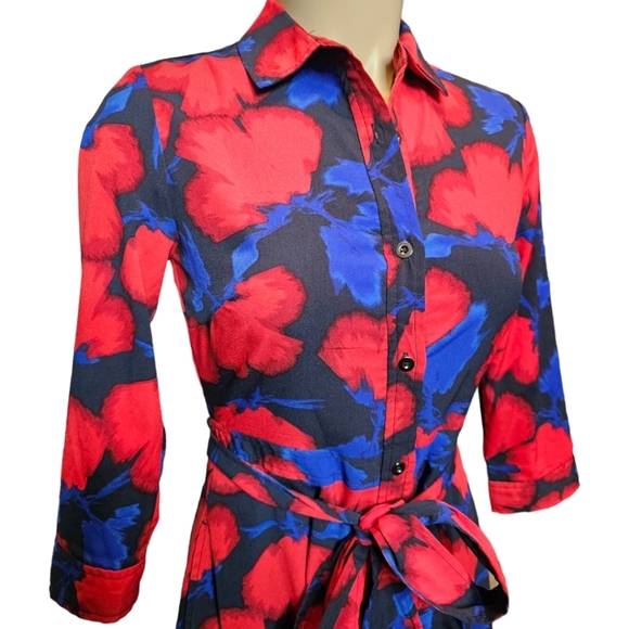 Banana Republic blue and red floral, 3/4 sleeve, pockets midi dress. 00P - Picture 2 of 6